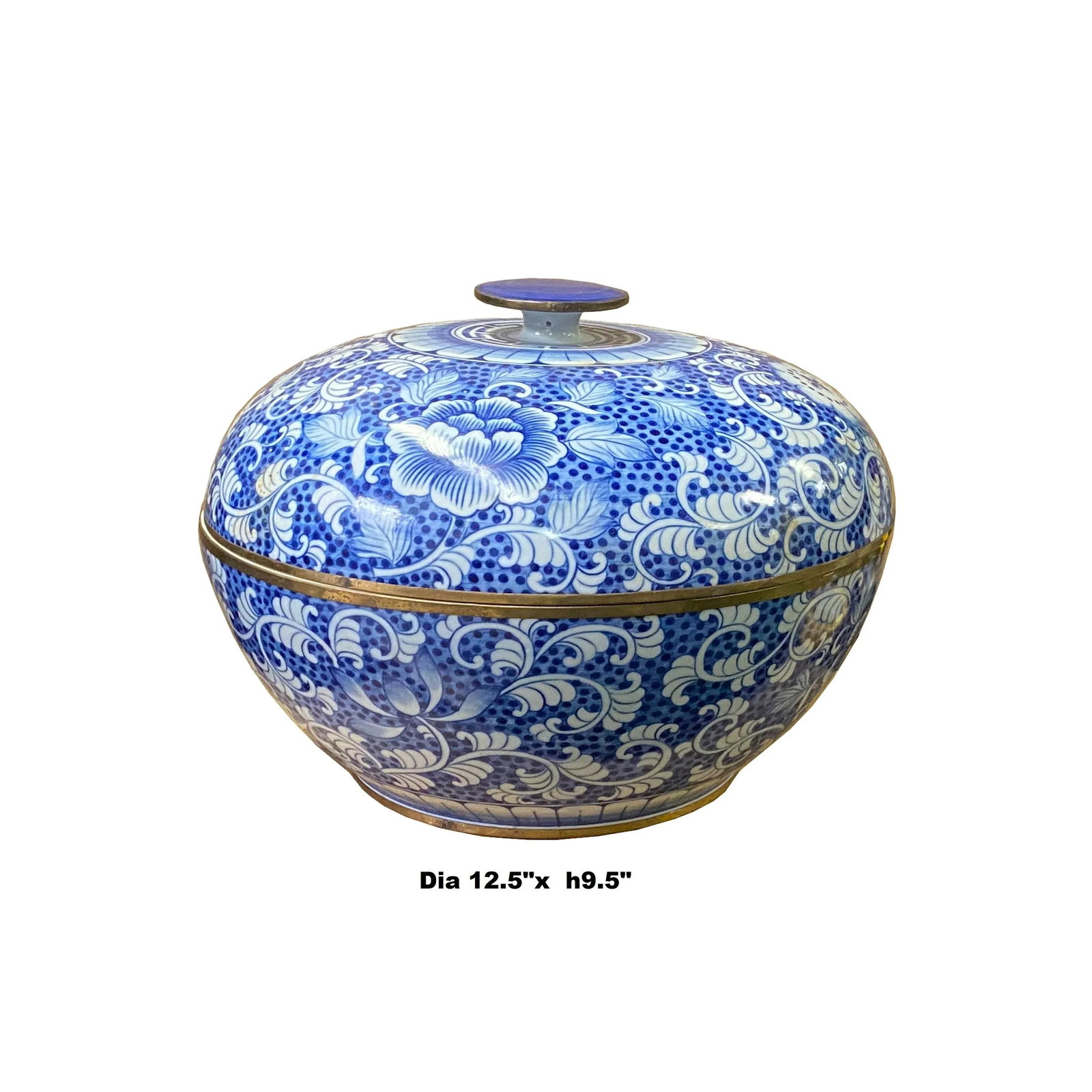 Vintage Blue White Porcelain Floral Pattern Accent Round Box Display - 2