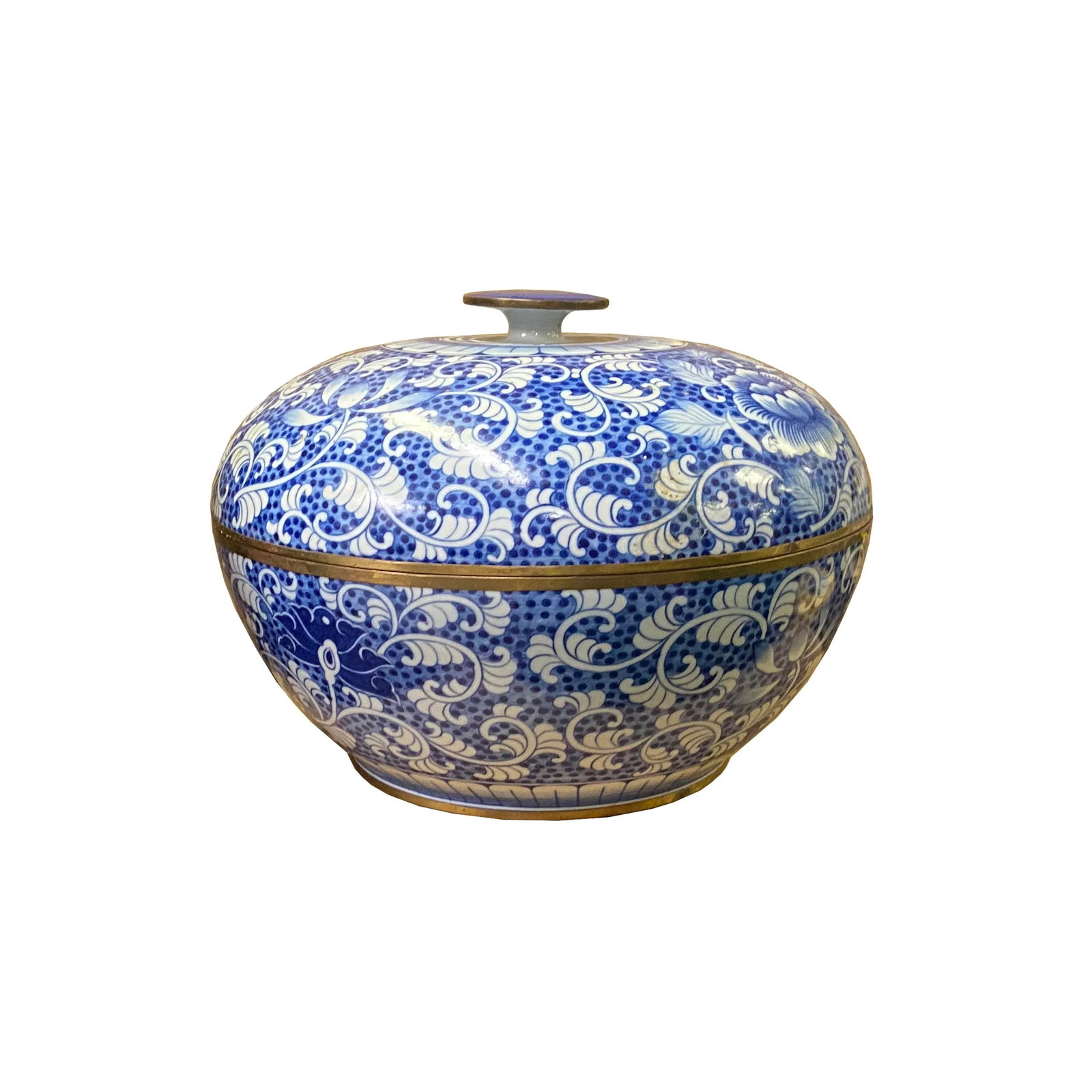 Vintage Blue White Porcelain Floral Pattern Accent Round Box Display - 4