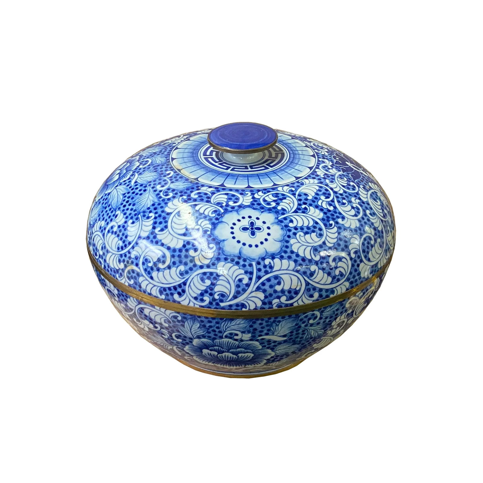 Vintage Blue White Porcelain Floral Pattern Accent Round Box Display - 5