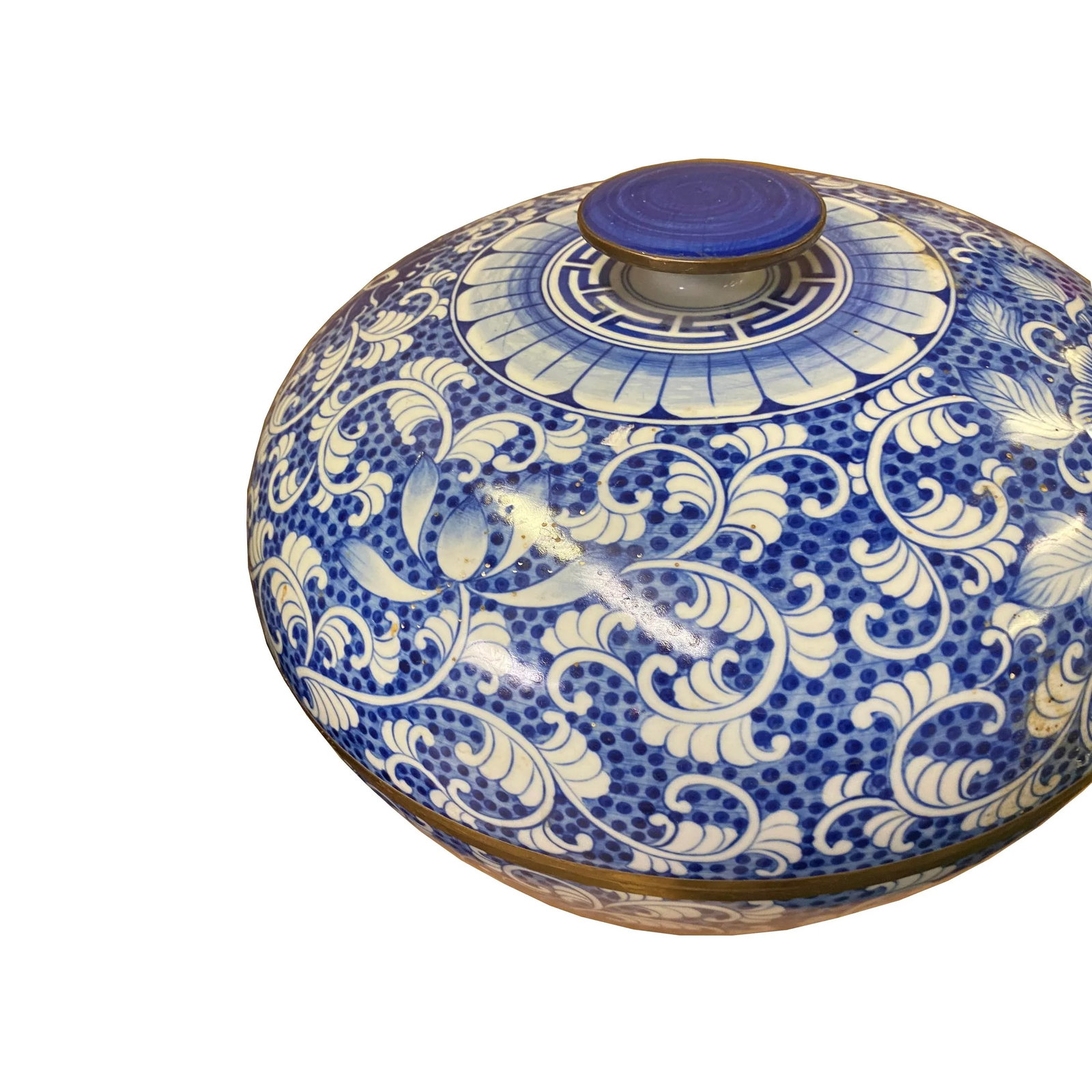 Vintage Blue White Porcelain Floral Pattern Accent Round Box Display - 6