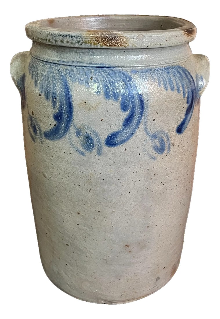 Antique 3-Gallon Salt-Glazed Stoneware Crock With Cobalt Decoration, Attributed to David Parr, c.186 (1 of 10)