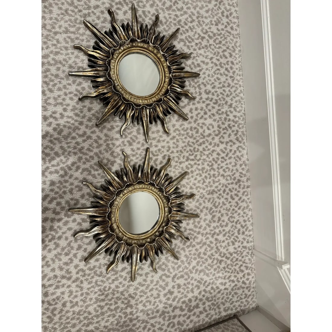 Vintage Silver and Gilt Sunburst Mirrors – A Pair. Heavy Plaster Hollywood Regency / Spanish R - 2