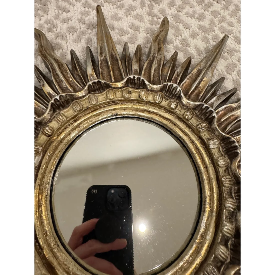 Vintage Silver and Gilt Sunburst Mirrors – A Pair. Heavy Plaster Hollywood Regency / Spanish R - 3