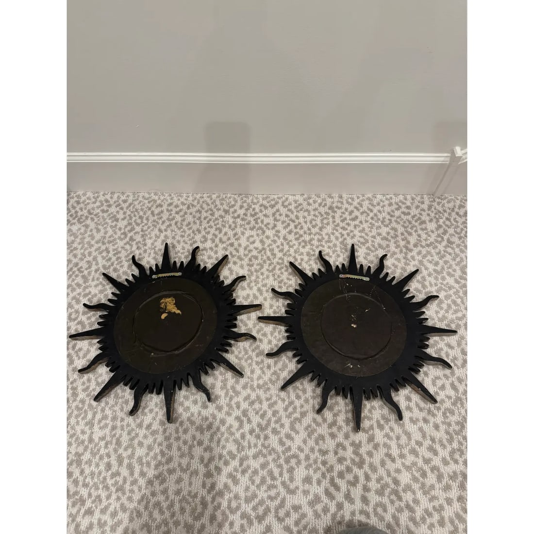 Vintage Silver and Gilt Sunburst Mirrors – A Pair. Heavy Plaster Hollywood Regency / Spanish R - 6