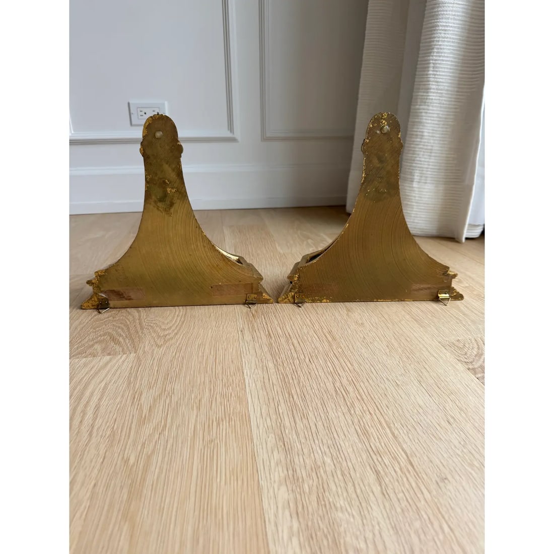 Pair of Large Vintage Gilt & Ebonized Wood Wall Brackets - 7