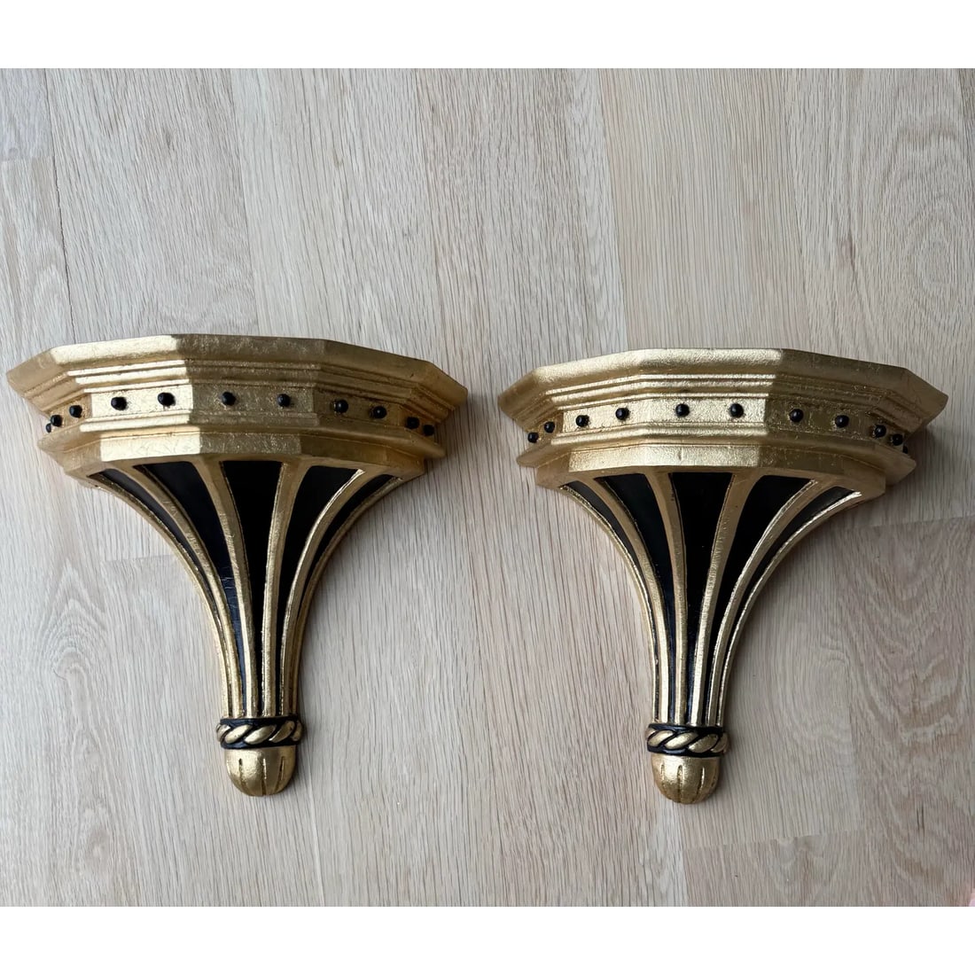 Pair of Large Vintage Gilt & Ebonized Wood Wall Brackets - 9