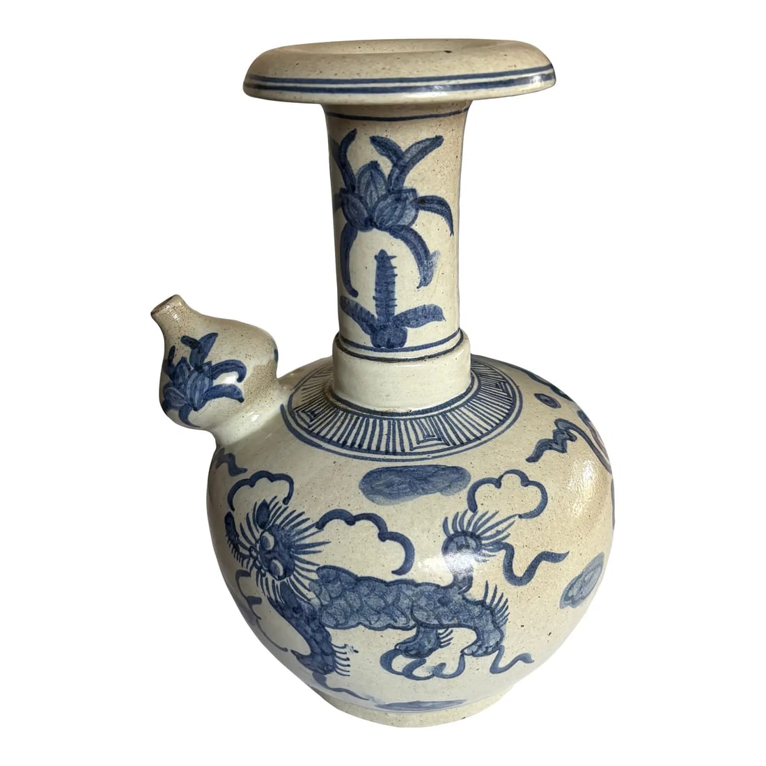17th Century Qing Dynasty Kendi: Antique Qing Dynasty Kendi in excellent used condition. This piece is fairly large at 9"x11". The pottery is heavy like stoneware. Kendi jars were used for carrying water, wine, medicines, or libation
