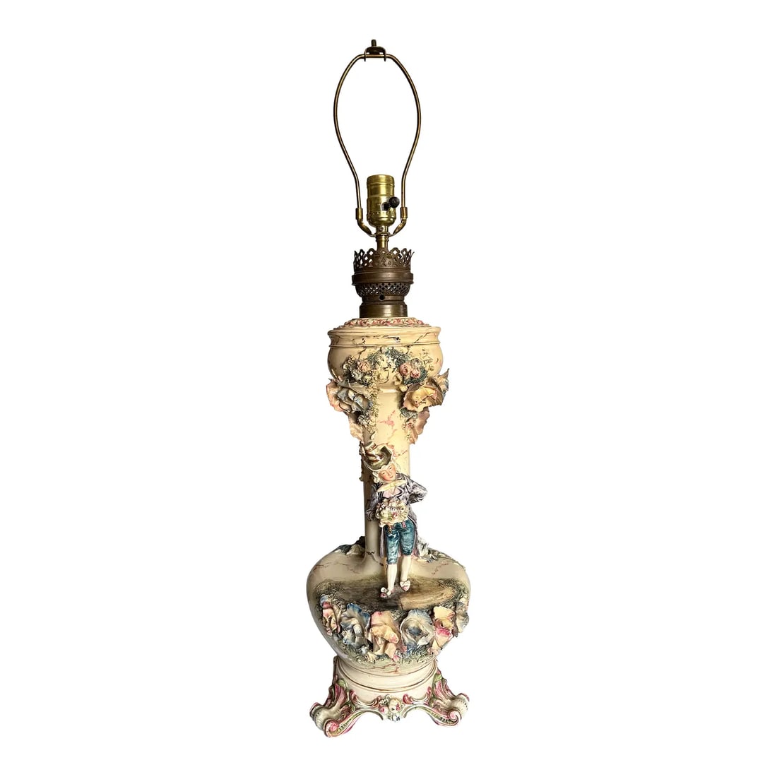 Late 19th Century Dresden Style Converted Kerosene Lamp. One Working Lamp. (1 of 11)