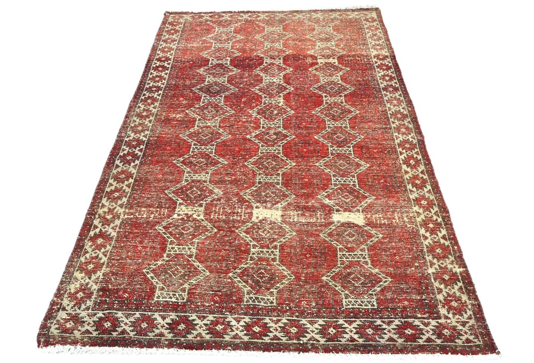 Antique Muted Red Tribal 4X6 Distressed Vintage Oriental Rug - 12