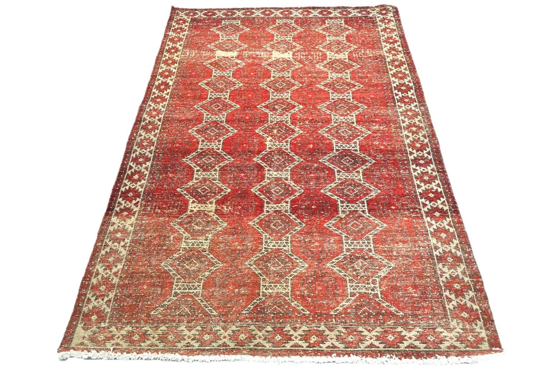 Antique Muted Red Tribal 4X6 Distressed Vintage Oriental Rug - 3