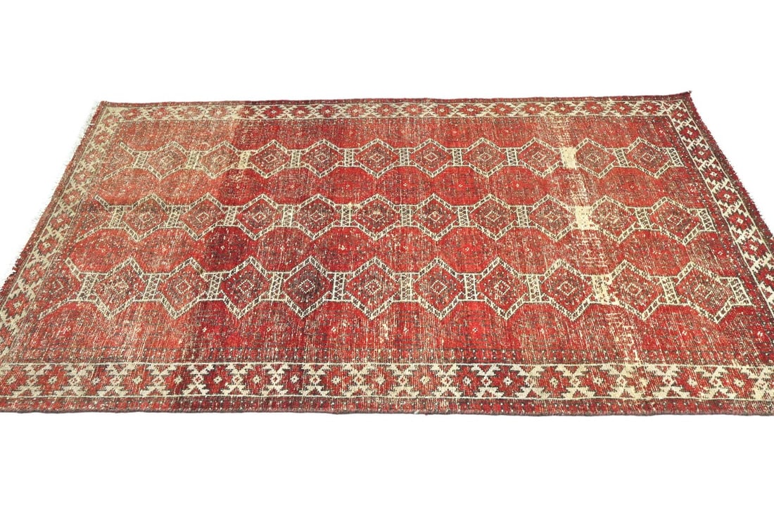 Antique Muted Red Tribal 4X6 Distressed Vintage Oriental Rug - 7