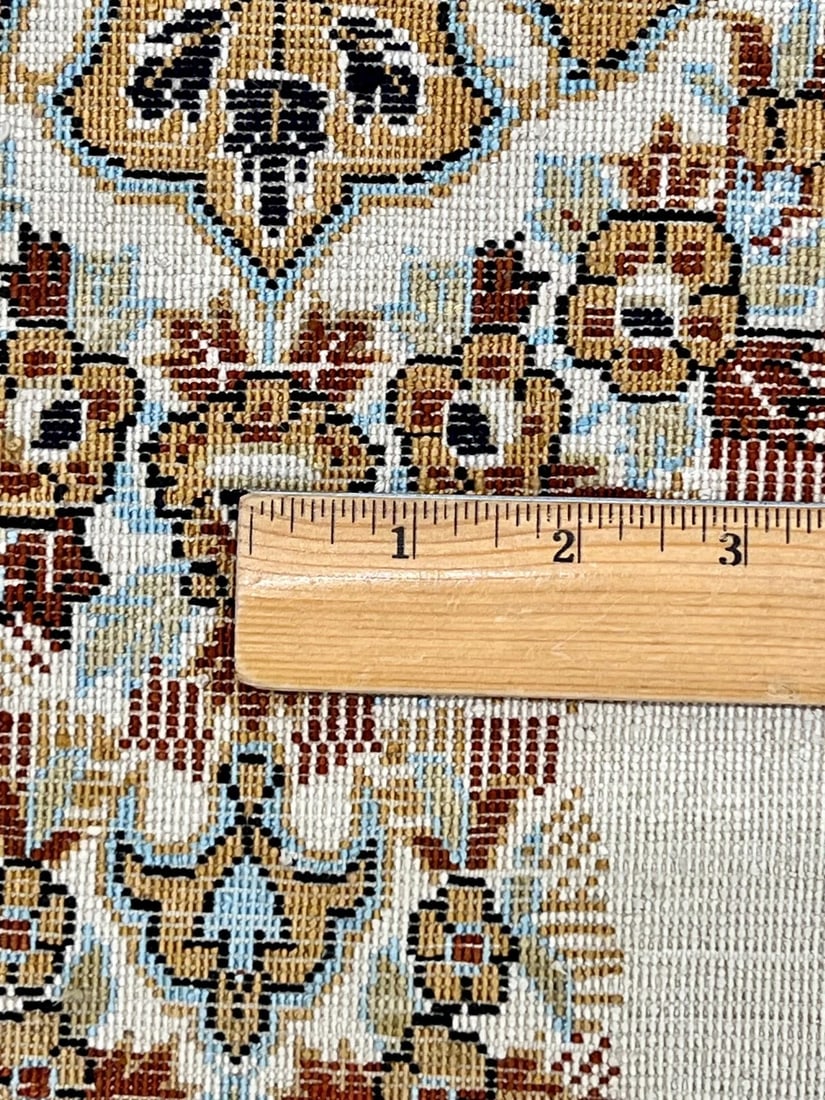 Hand-Knotted Persian Qum 100% Silk Ivory Fine Semi-Antique 1970s Oriental Rug 2'1" x 3' - 5