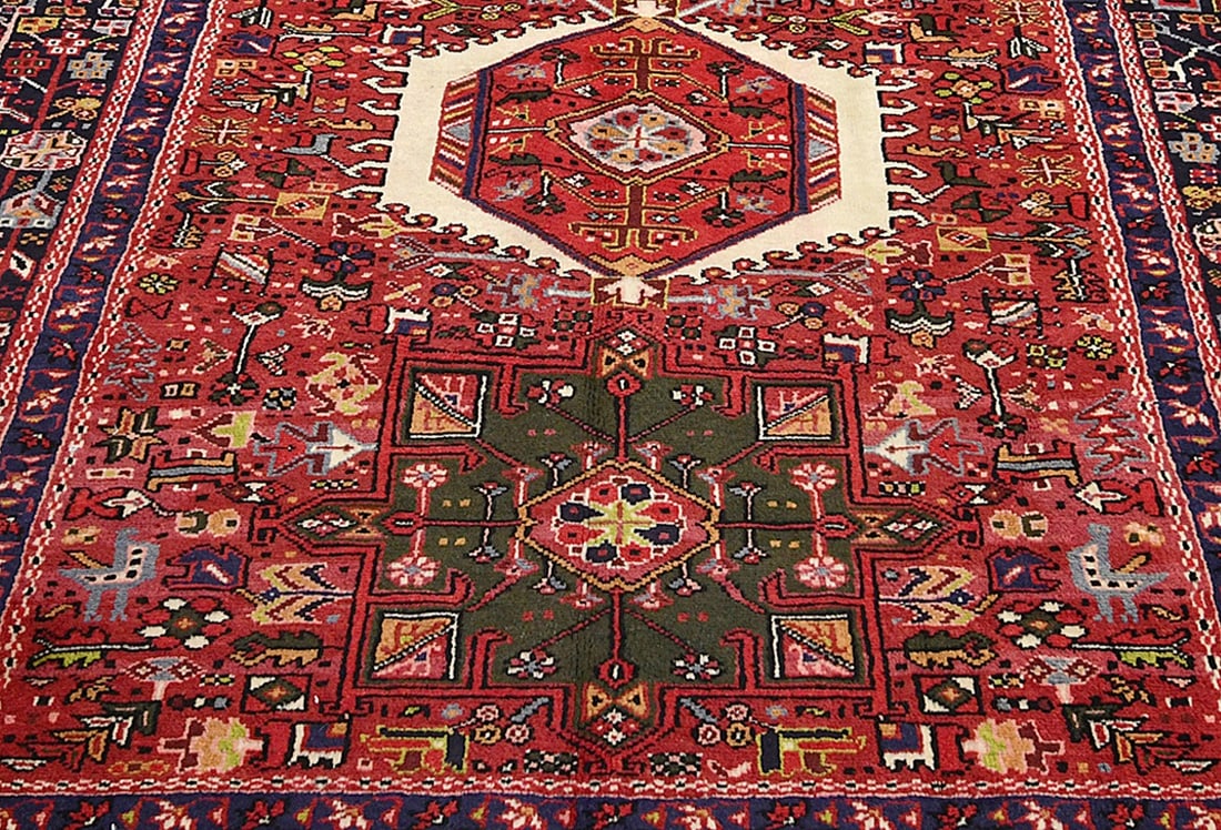 Vintage Red Geometric 5X13 Karajeh Persian Runner Rug - 6