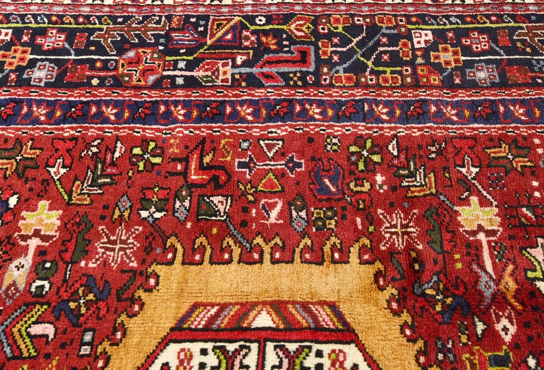 Vintage Red Geometric 5X13 Karajeh Persian Runner Rug - 8