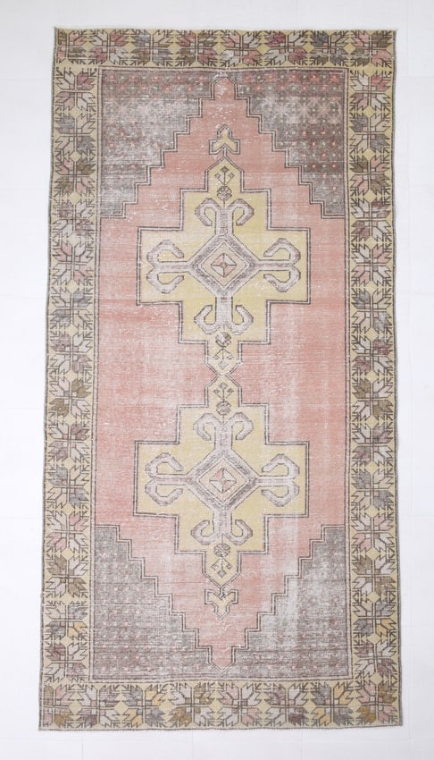 4'2'' x 8'3'' Unique Handmade Vintage Rug - 2495: Title: 4'2'' x 8'3'' Unique Handmade Vintage Rug - 2495 Description:4'2'' x 8'3'' Unique Handmade Vintage Rug - 2495 Origin:Turkiye Date/Period:1960-90 Materials:Wool,Cotton Dimension:4'2''x8'3'' ft,