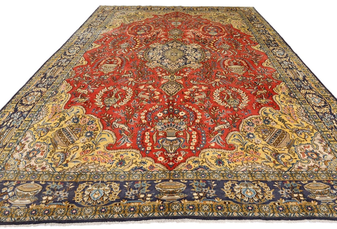 Vintage Classic Pictorial 10X14 Shahreza Persian Rug - 3