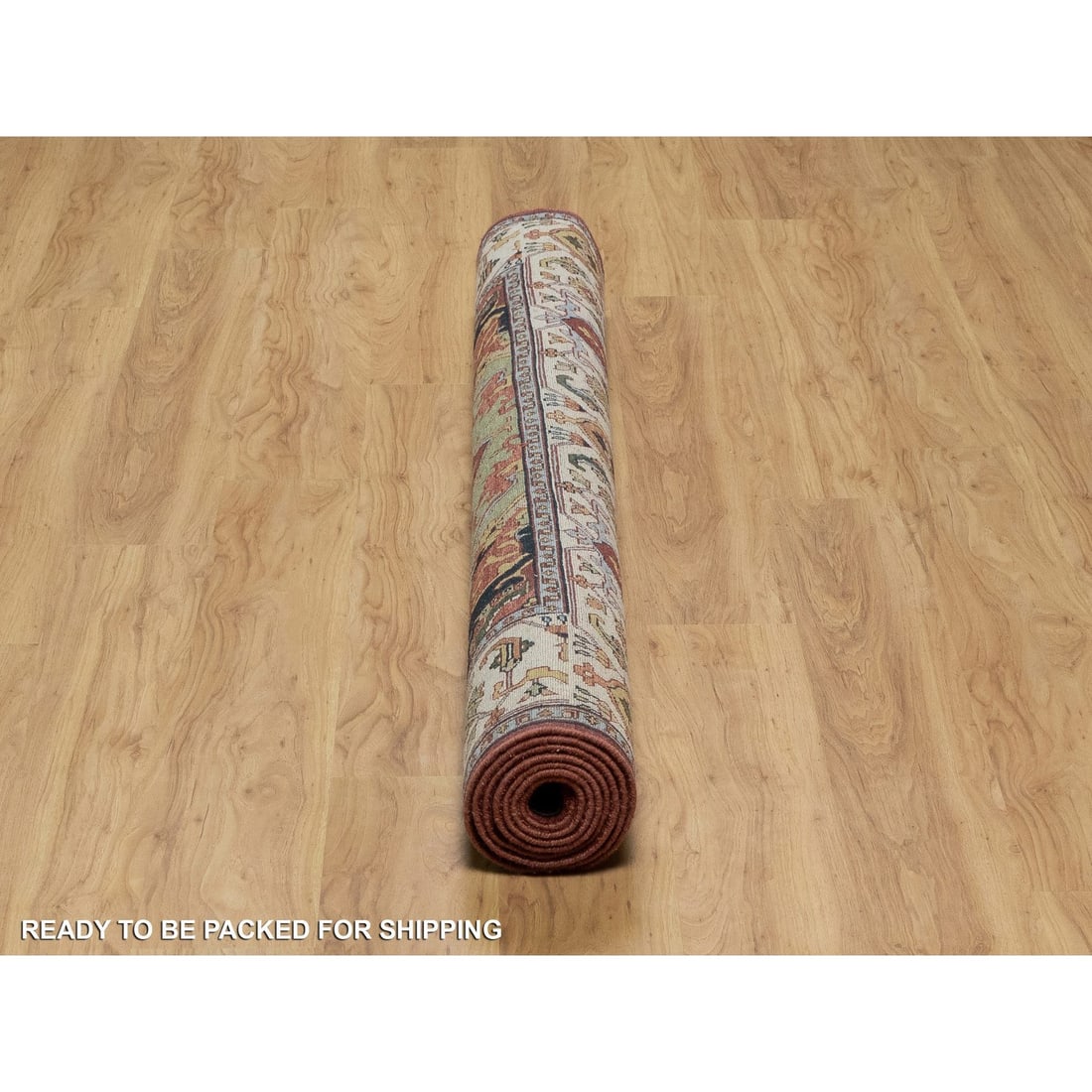 Brick Red Antiqued Fine Heriz Re-Creation Hand Knotted Soft Wool Rug - 9