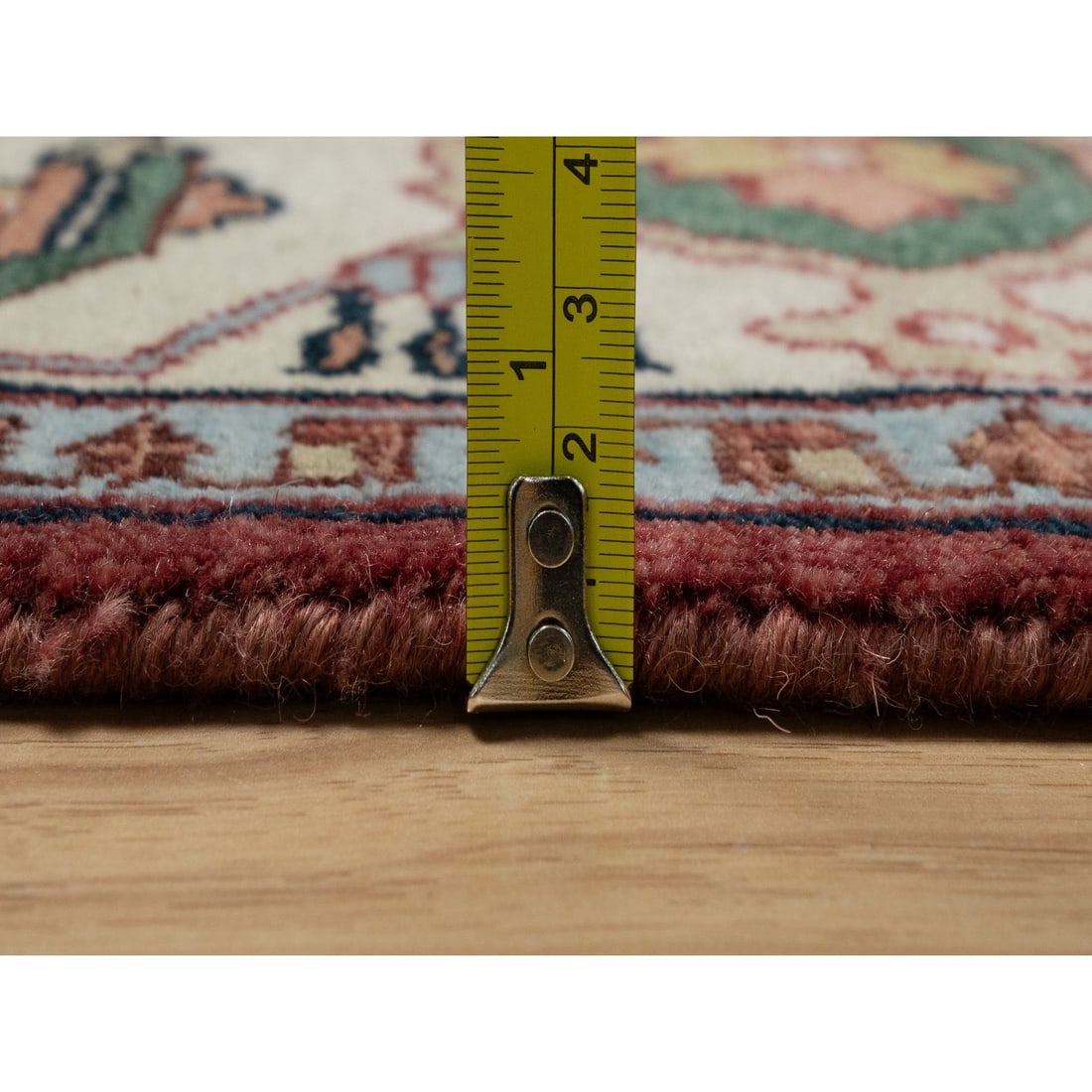 Brick Red Antiqued Fine Heriz Re-Creation Hand Knotted Soft Wool Rug - 10