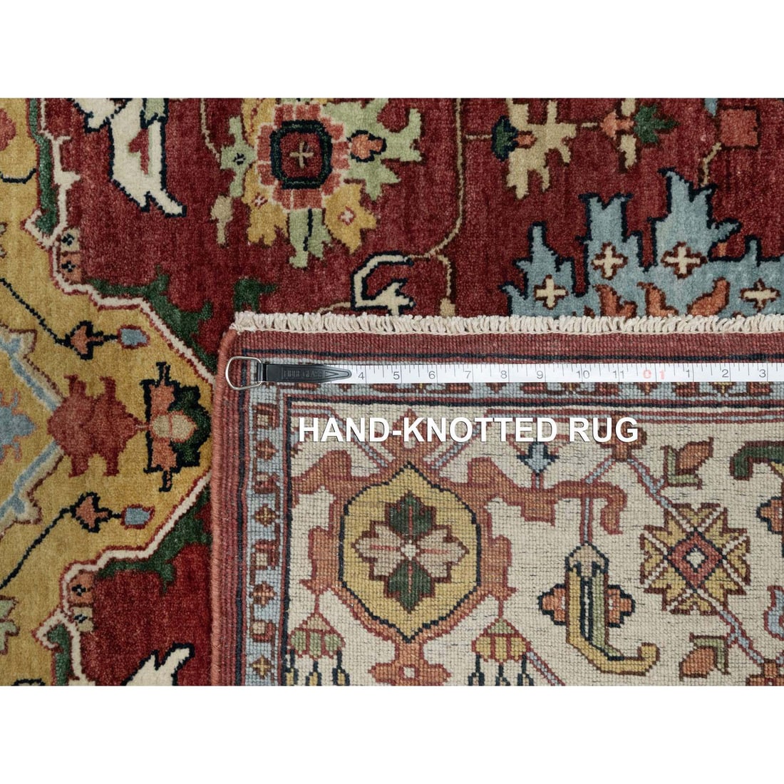 Brick Red Antiqued Fine Heriz Re-Creation Hand Knotted Soft Wool Rug - 11