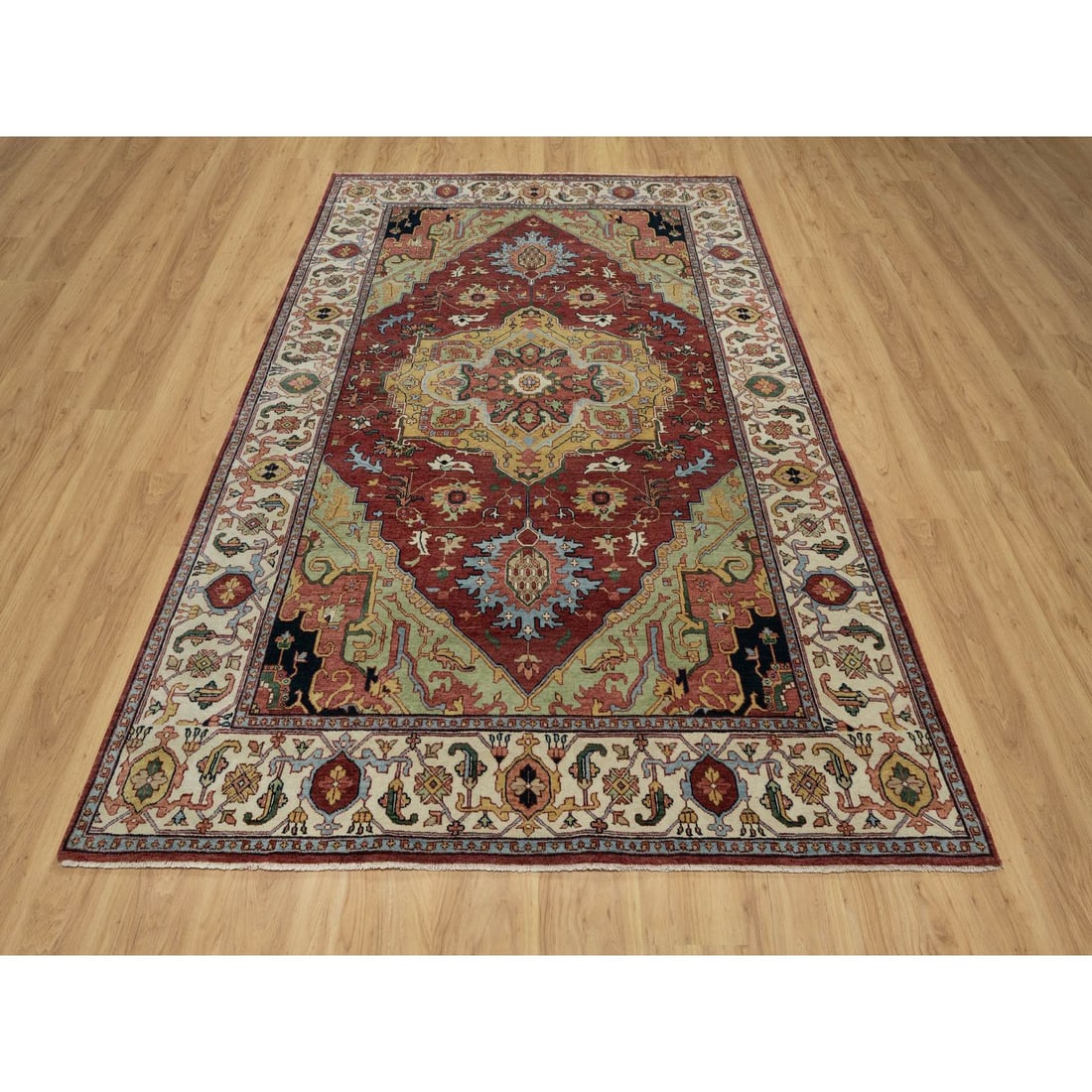 Brick Red Antiqued Fine Heriz Re-Creation Hand Knotted Soft Wool Rug - 2