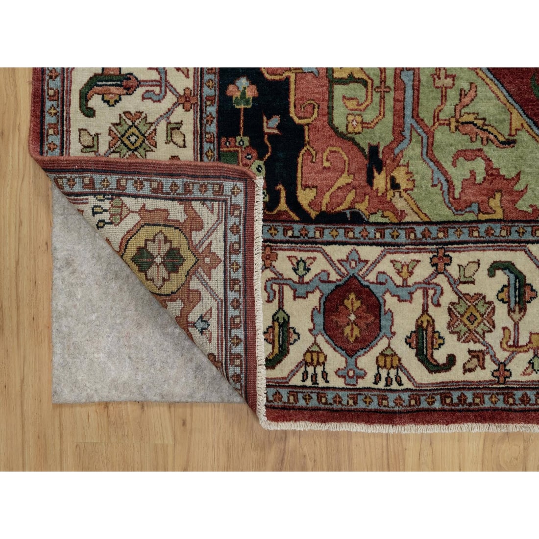 Brick Red Antiqued Fine Heriz Re-Creation Hand Knotted Soft Wool Rug - 4