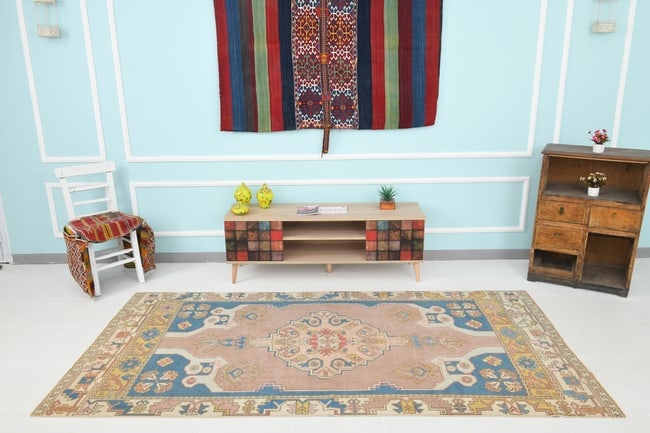 4'5'' x 8'9'' Handmade Vintage Wool Rug - 20085 - 2