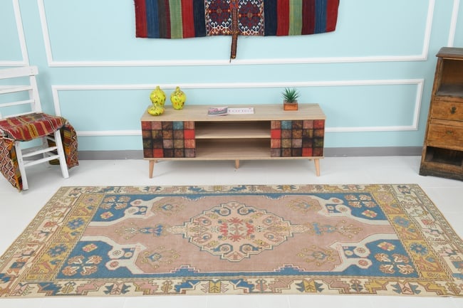 4'5'' x 8'9'' Handmade Vintage Wool Rug - 20085 - 3