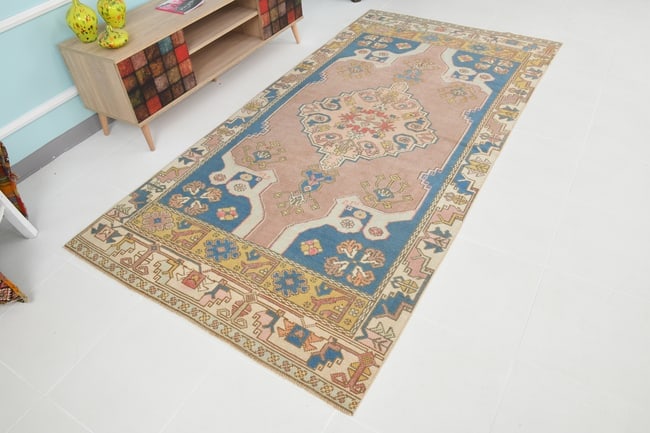 4'5'' x 8'9'' Handmade Vintage Wool Rug - 20085 - 4