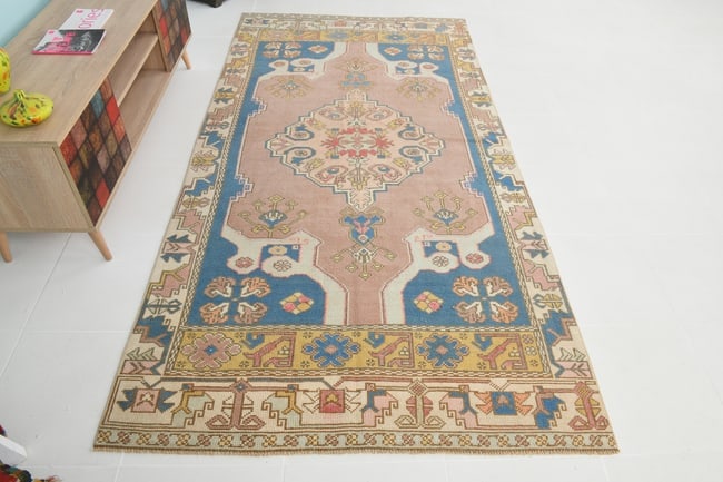 4'5'' x 8'9'' Handmade Vintage Wool Rug - 20085 - 5