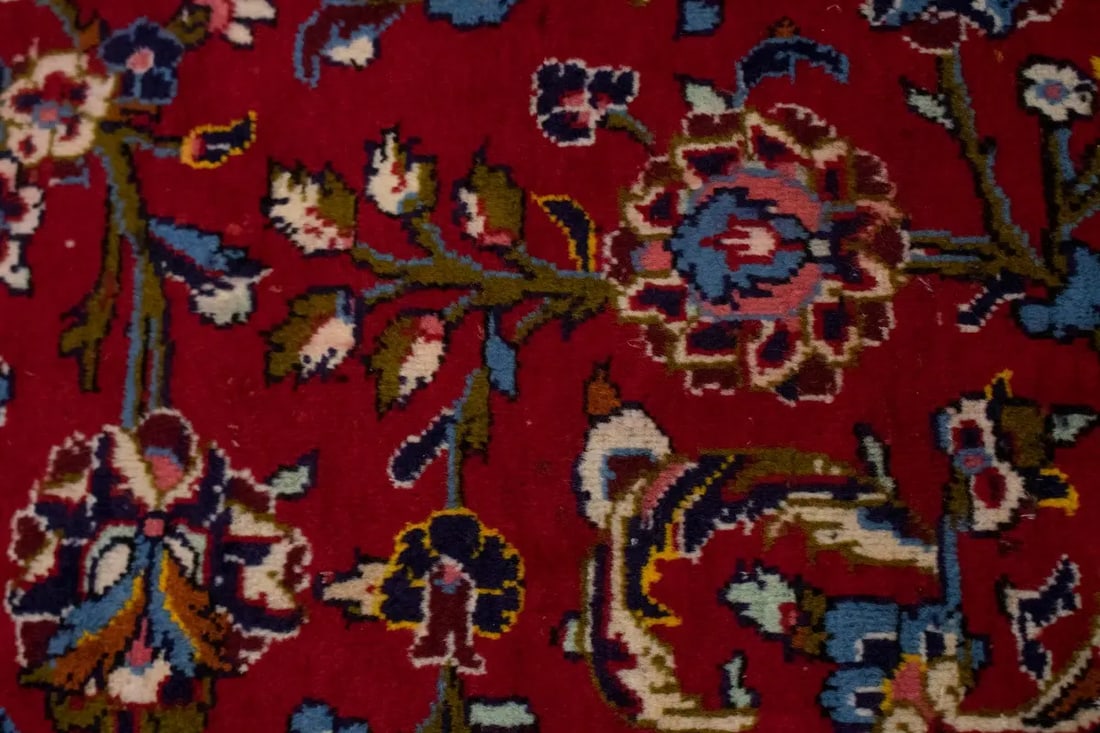 Vintage Red Traditional 9'7X13'6 Kashan Persian Rug - 11