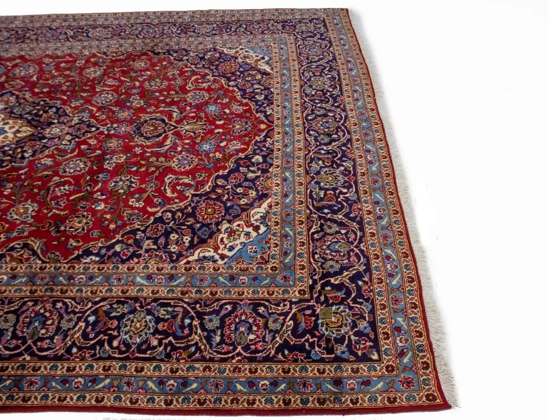 Vintage Red Traditional 9'7X13'6 Kashan Persian Rug - 13