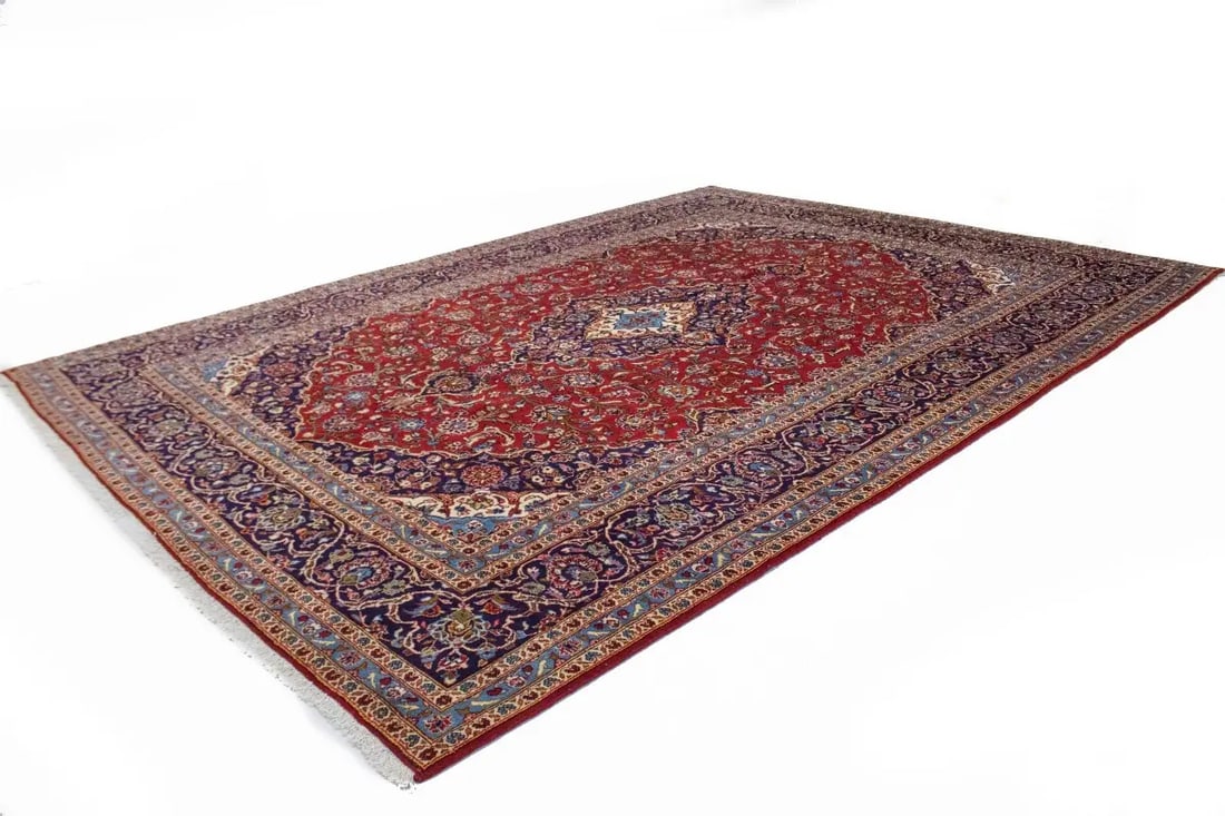 Vintage Red Traditional 9'7X13'6 Kashan Persian Rug - 14