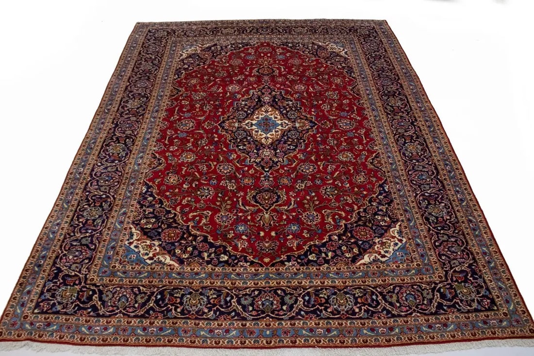 Vintage Red Traditional 9'7X13'6 Kashan Persian Rug - 15