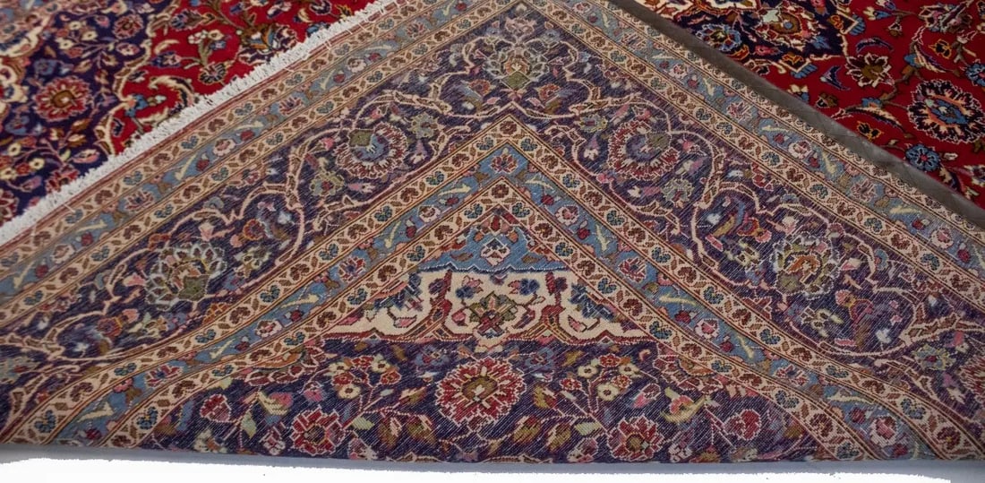 Vintage Red Traditional 9'7X13'6 Kashan Persian Rug - 16
