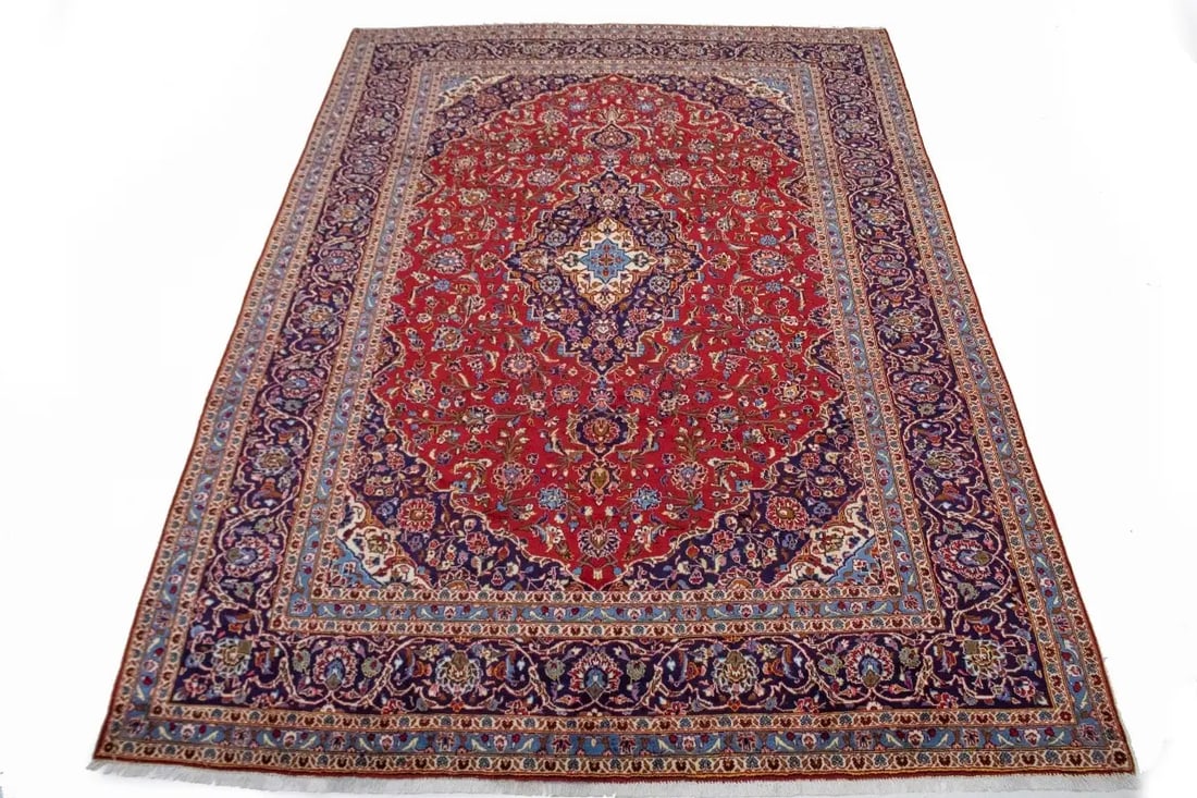 Vintage Red Traditional 9'7X13'6 Kashan Persian Rug - 2
