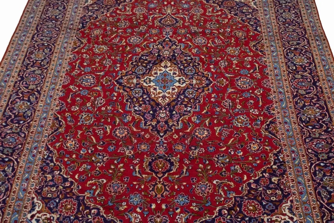 Vintage Red Traditional 9'7X13'6 Kashan Persian Rug - 3