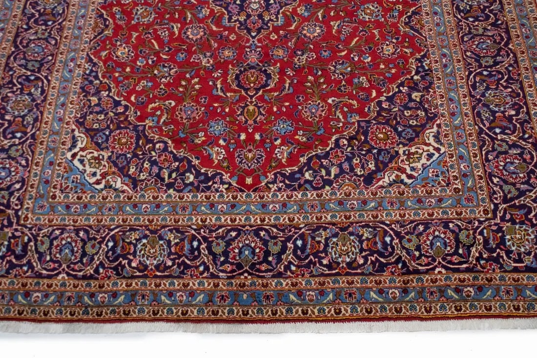 Vintage Red Traditional 9'7X13'6 Kashan Persian Rug - 4