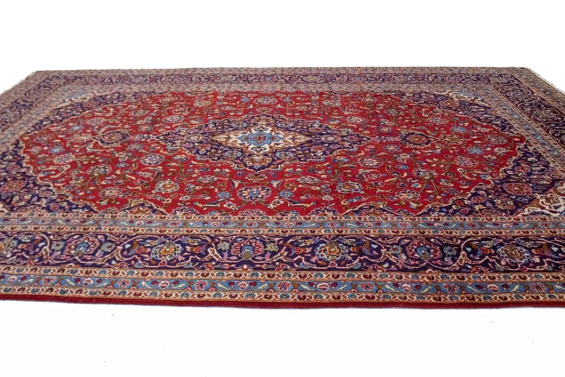 Vintage Red Traditional 9'7X13'6 Kashan Persian Rug - 5