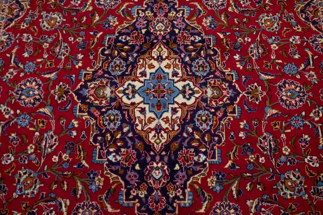 Vintage Red Traditional 9'7X13'6 Kashan Persian Rug - 6