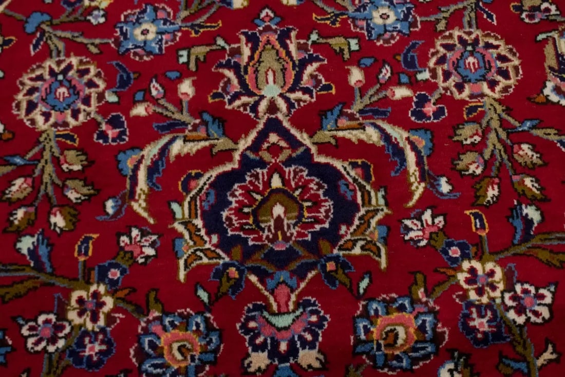 Vintage Red Traditional 9'7X13'6 Kashan Persian Rug - 8