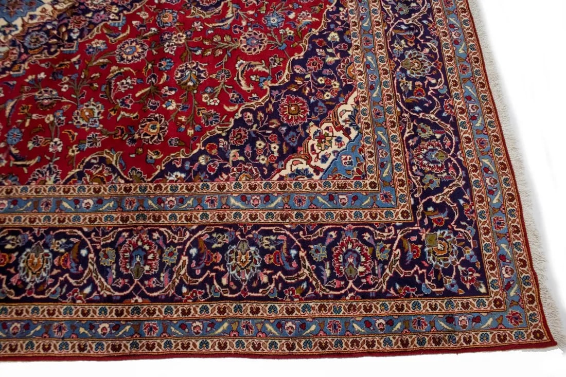 Vintage Red Traditional 9'7X13'6 Kashan Persian Rug - 9