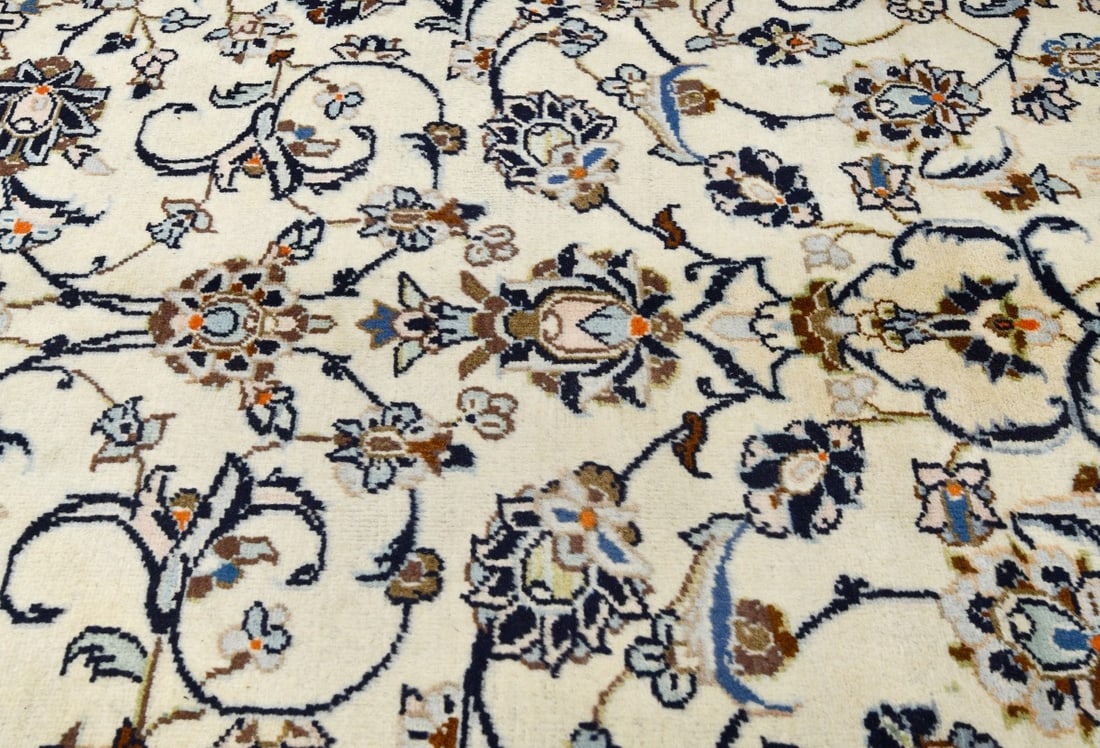 Vintage Cream Traditional 9X13 Kashan Persian Rug - 10