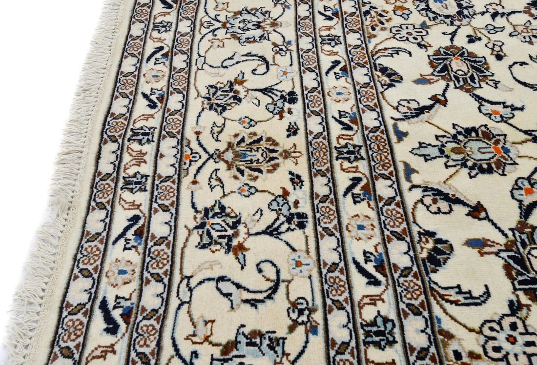 Vintage Cream Traditional 9X13 Kashan Persian Rug - 11