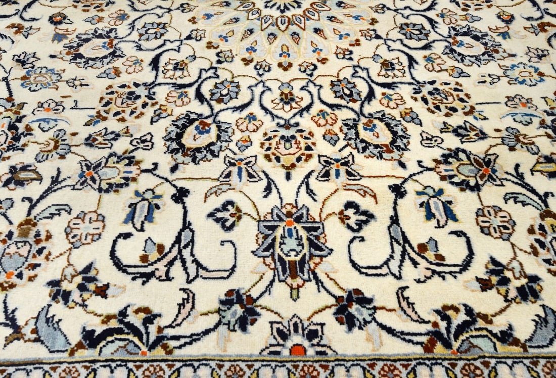 Vintage Cream Traditional 9X13 Kashan Persian Rug - 12