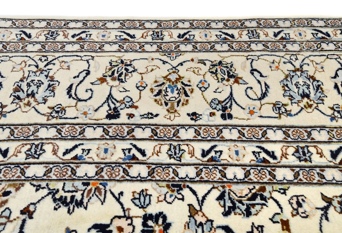Vintage Cream Traditional 9X13 Kashan Persian Rug - 13