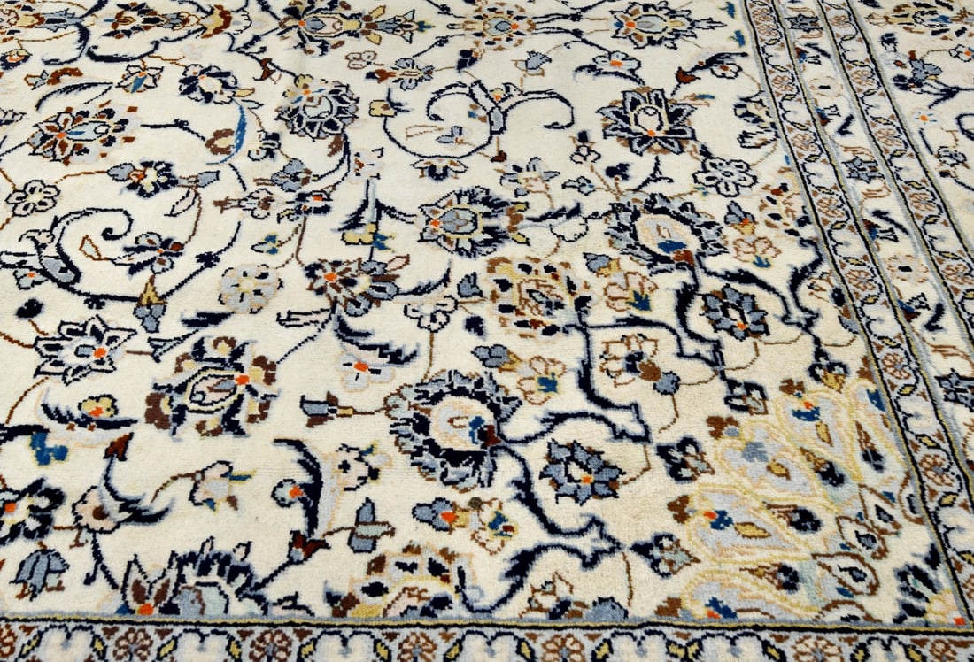 Vintage Cream Traditional 9X13 Kashan Persian Rug - 15