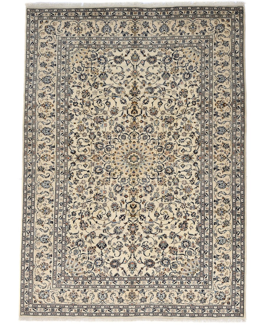 Vintage Cream Traditional 9X13 Kashan Persian Rug: Title: Vintage Cream Traditional 9X13 Kashan Persian Rug Description:Handmade vintage 9X13 cream Persian rug made with vegetable dyes (fine wool pile and cotton foundation), superior knot count, and