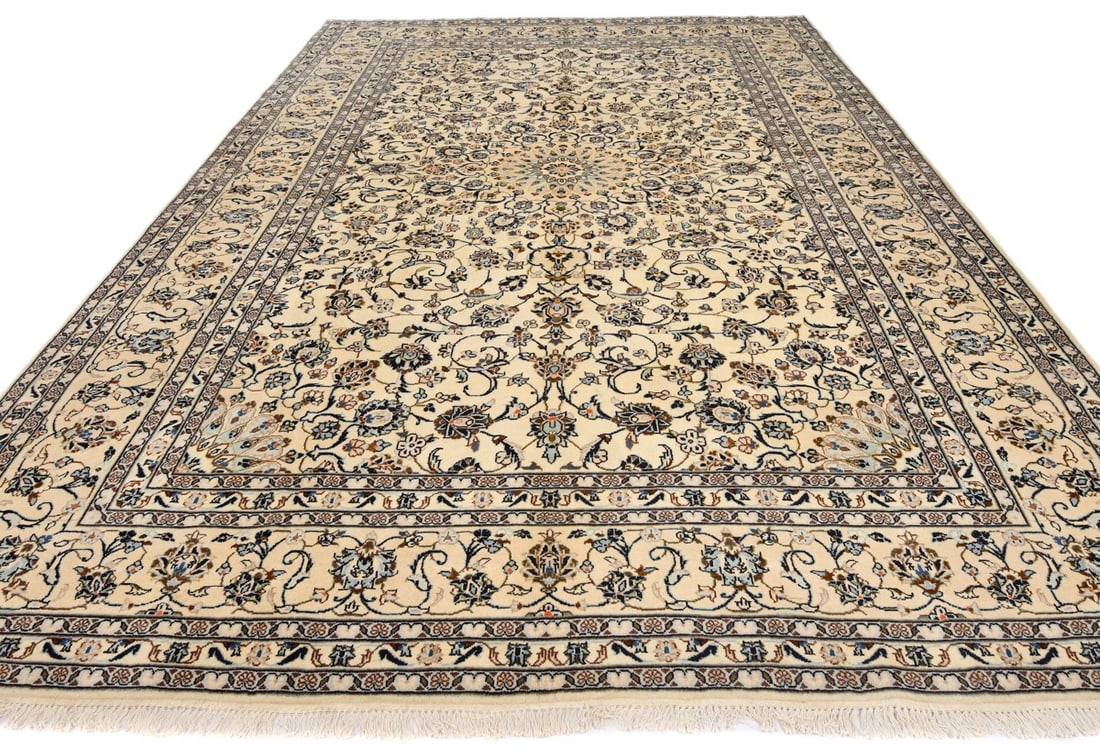 Vintage Cream Traditional 9X13 Kashan Persian Rug - 3