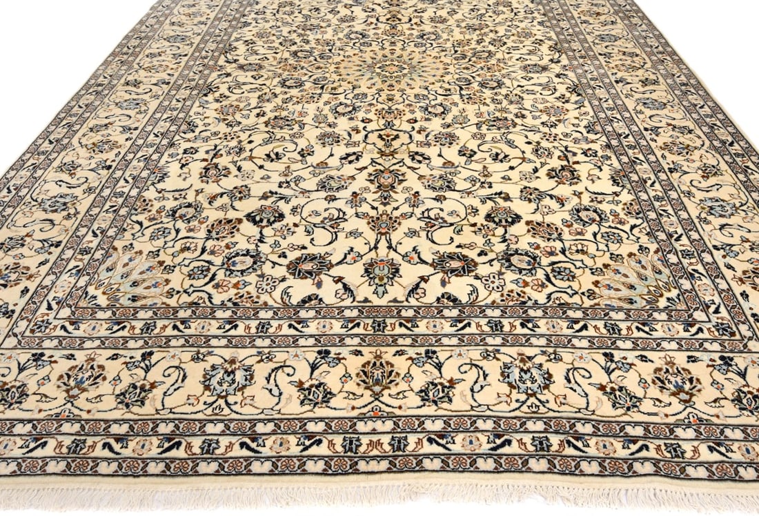 Vintage Cream Traditional 9X13 Kashan Persian Rug - 4