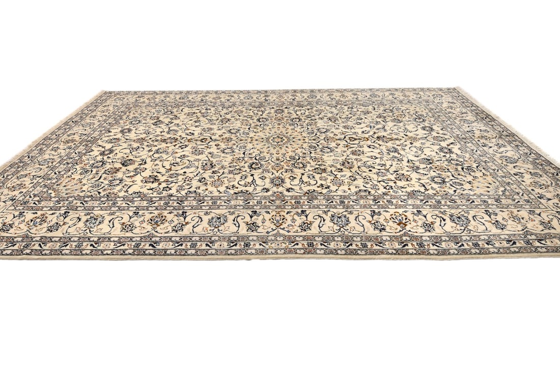 Vintage Cream Traditional 9X13 Kashan Persian Rug - 7